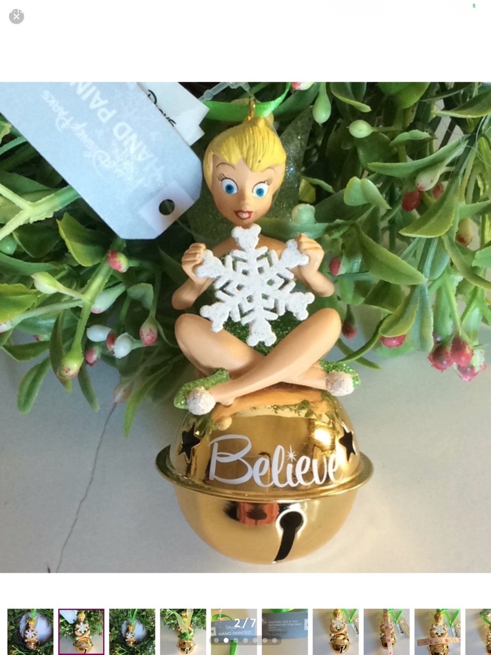 Tinker Bell 'Believe' Gold Bell Ornament